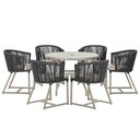 Ver imagem 1 de Mesa com 6 Cadeiras de Jantar Roma 120cm e Noronha em Alumínio Fendi Corda Náutica Estofado 6 Trama