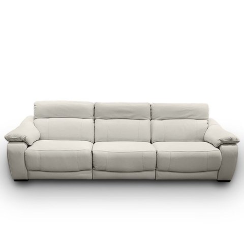 Sofá Elétrico Sala de Estar Reclinável Concepción U076 308cm Modulado Botão Elétrico Couro Bege Clar