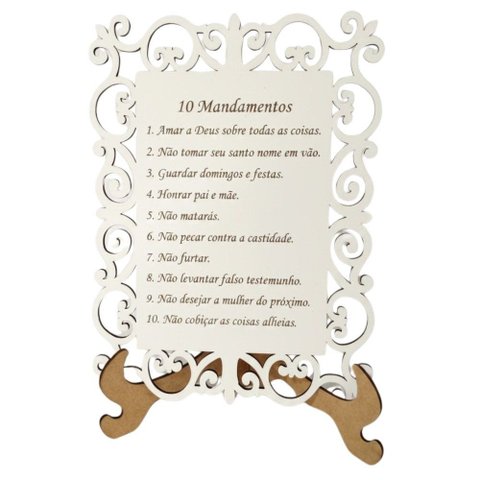 Quadro Decorativo MDF 20cm x 28cm para Sala de Estar 10 Mandamentos M01 Branco e Cru - Annie Decor