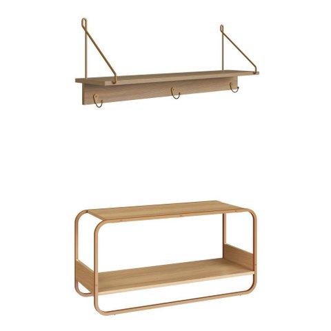 Conjunto Sapateira Banco e Prateleira 90cm Orgânico Pé Metal Luna Artesano |hanover/dourado - Artesa