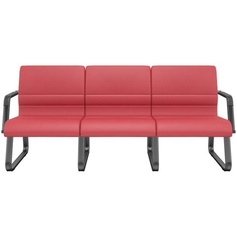 Cadeira Longarina 3 Lugares Recepção com Braço Pés Preto Lev P03 Vinil Vermelho - Lyam Decor