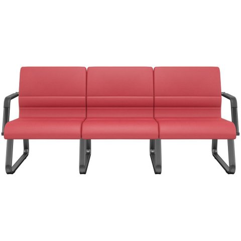 Cadeira Longarina 3 Lugares Recepção com Braço Pés Preto Lev P03 Vinil Vermelho - Lyam Decor