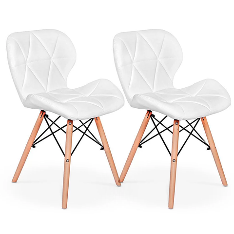 Par 2x Cadeira de Jantar Charles Eames Eiffel Slim Estofada Branco