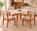 Ver imagem 2 de Jogo de Mesa de Jantar 110x80 com 4 Cadeiras de Madeira e Linho Estofada