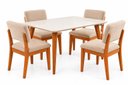 Ver imagem 1 de Jogo de Mesa de Jantar 110x80 com 4 Cadeiras de Madeira e Linho Estofada