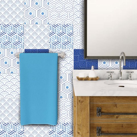 Adesivo de Azulejo Plano Azul Arte Destaque