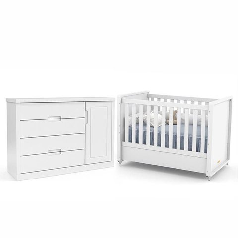 Jogo de Quarto Infantil com Berço e Cômoda Tutto New Branco Soft - Matic Móveis