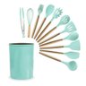 Jogo de Cozinha 12 Peças Silicone Madeira Colher Concha Espatula Fouet Talheres Pote Utensilio Armaz - 1