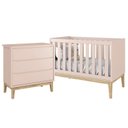 Ver imagem 1 de Jogo de Quarto Classic Cômoda 3 Gavetas e Berço Rosa Fosco com Pés Madeira Natural - Reller Móveis