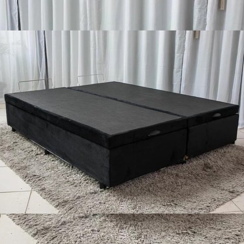 Base Cama Box Bau Queen Lobbox 1,58 X 1,98 X 0,39 Suede Amass Preto