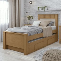 Bicama Solteiro Athenas com 2 Gavetas Amêndoa/off White - Móveis Lopas - 2