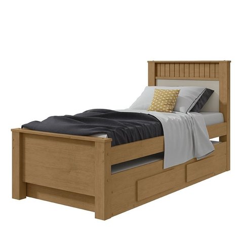 Bicama Solteiro Athenas com 2 Gavetas Amêndoa/off White - Móveis Lopas