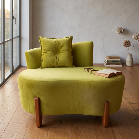 Namoradeira Sofá Feijão Luna 100cm Orgânica Veludo Amarelo