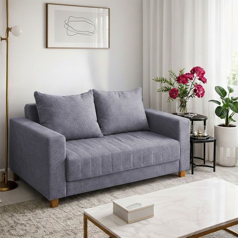 Sofá Namoradeira Requinte 1.40m 2 Lugares Estofado com Fibra Siliconada e Design Elegante Cinza