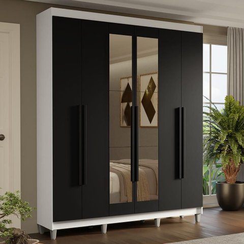 Guarda-Roupa Casal com Pés 6 Portas Batentes com Espelho Saturno Madesa