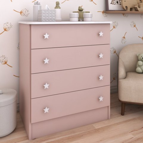 Cômoda Infantil Divertidamente 4 Gavetas Rosa - Panorama Móveis