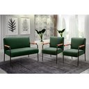 Ver imagem 2 de Kit Namoradeira + 2 Poltronas Jade Braços Metal Decoração Recepção Sala - Veludo Verde