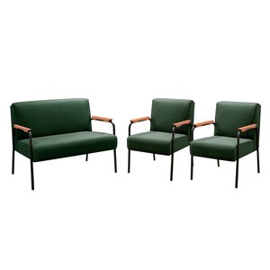 Kit Namoradeira + 2 Poltronas Jade Braços Metal Decoração Recepção Sala - Veludo Verde
