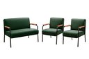 Ver imagem 1 de Kit Namoradeira + 2 Poltronas Jade Braços Metal Decoração Recepção Sala - Veludo Verde