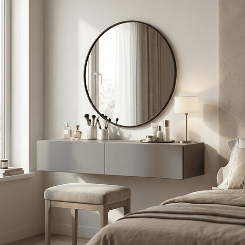 Aparador Eros 90cm Suspenso Penteadeira Flutuante com Gavetas Moderno Estilo Minimalista:cinza