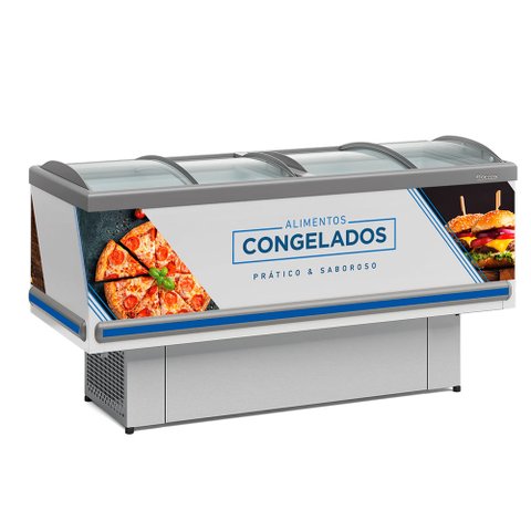 Ilha Expositor para Congelados e Resfriados Gesv-190Cbr Plus Branca Vidro Curvo Deslizante Gelopar