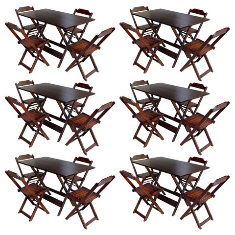 Kit 6 Conjuntos de Mesa com 4 Cadeiras de Madeira Dobrável 120x70 Imbuia