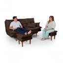 Ver imagem 5 de Sofá Cama Andorra 3 Lugares Império Reclinável Casal Pés Madeira com Banqueta Suede Marrom 379
