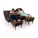 Ver imagem 3 de Sofá Cama Andorra 3 Lugares Império Reclinável Casal Pés Madeira com Banqueta Suede Marrom 379