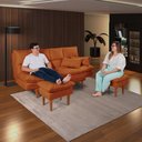 Ver imagem 2 de Sofá Cama Andorra 3 Lugares Império Reclinável Casal Pés Madeira com Banqueta Suede Marrom 379