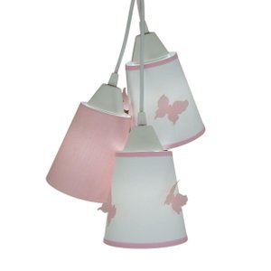 Lustre Pendente Luminária Teto Com Borboletas Rosa E Branco