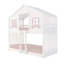 Ver imagem 2 de Beliche Montessoriano Casinha Dos Sonhos com Cortina Madeira Maciça Branco/Rosa Housin