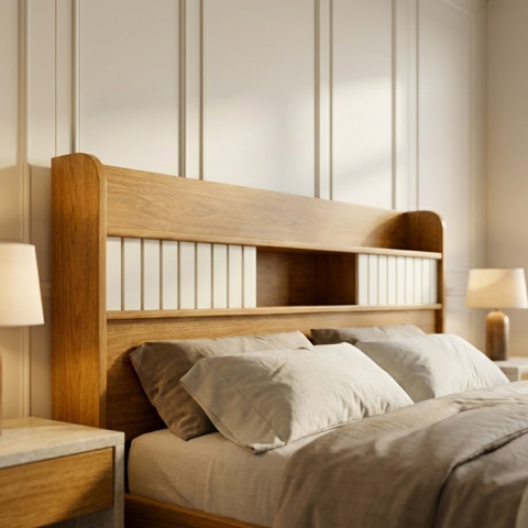 Cabeceira em Mdf Cama Queen Aurora Prateleira Organizadora Quarto Cama Box 167cm:nature