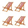 Conjunto 4 Espreguiçadeiras Preguiçosa Dobrável sem Braço Mel em Madeira Maciça - Listrado Vermelho - 1