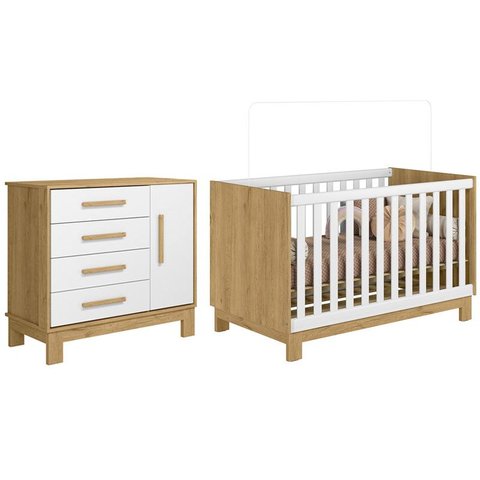 Jogo de Quarto Q Encanto Slim Cômoda e Berço Freijó/branco - Qmovi
