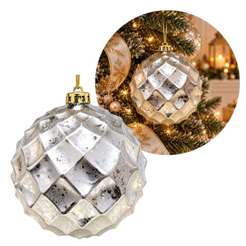 Bola de Natal Grande 15cm Champanhe Prata Facetada Diamante Luxo