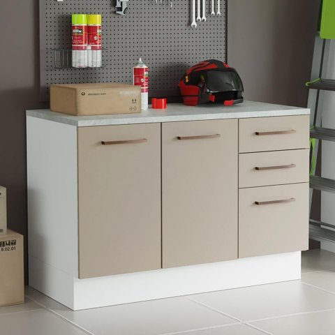 Balcão Multiuso 120cm 2 Portas 3 Gavetas Branco/crema Agata Madesa Branco/crema