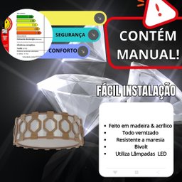 Lustre Plafon Madeira Ripado Diamante 50 Cm para Sala de Star Sala de Jantar Cor Freijó - 7