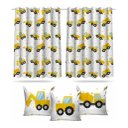 Ver imagem 1 de Cortina Infantil Trator Amarelo + 3 Capas Almofadas 2,6x1,5m