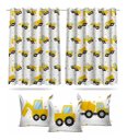 Ver imagem 1 de Cortina Infantil Trator Amarelo + 3 Capas Almofadas 2,6x1,5m