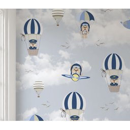 Papel de parede balão azul ursinho aviador infantil para quarto de bebê M² PP139 - 2