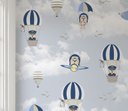 Ver imagem 2 de Papel de parede balão azul ursinho aviador infantil para quarto de bebê M² PP139