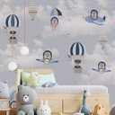 Ver imagem 3 de Papel de parede balão azul ursinho aviador infantil para quarto de bebê M² PP139