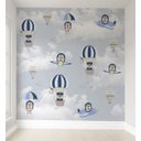 Ver imagem 1 de Papel de parede balão azul ursinho aviador infantil para quarto de bebê M² PP139