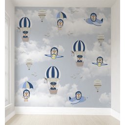 Papel de parede balão azul ursinho aviador infantil para quarto de bebê M² PP139 - 1