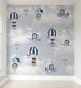 Ver imagem 1 de Papel de parede balão azul ursinho aviador infantil para quarto de bebê M² PP139