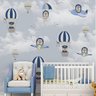 Papel de parede balão azul ursinho aviador infantil para quarto de bebê M² PP139 - 4
