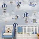 Ver imagem 4 de Papel de parede balão azul ursinho aviador infantil para quarto de bebê M² PP139