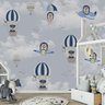 Papel de parede balão azul ursinho aviador infantil para quarto de bebê M² PP139 - 5