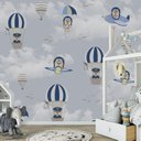 Ver imagem 5 de Papel de parede balão azul ursinho aviador infantil para quarto de bebê M² PP139