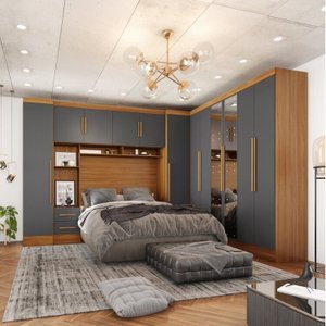 Guarda-roupa Modulado Casal Completo 4 Peças 8 Portas com Maleiro e Espelho Smart Espresso Móveis